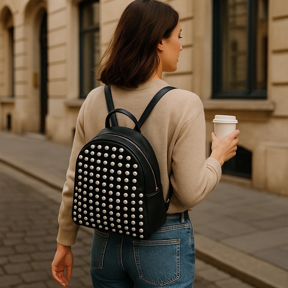 Black Polka Dot Backpack with Rounded Shape